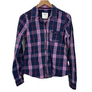 Abercrombie & Fitch A&F Vintage Y2K Plaid Button Down Shirt Womens L Large Logo